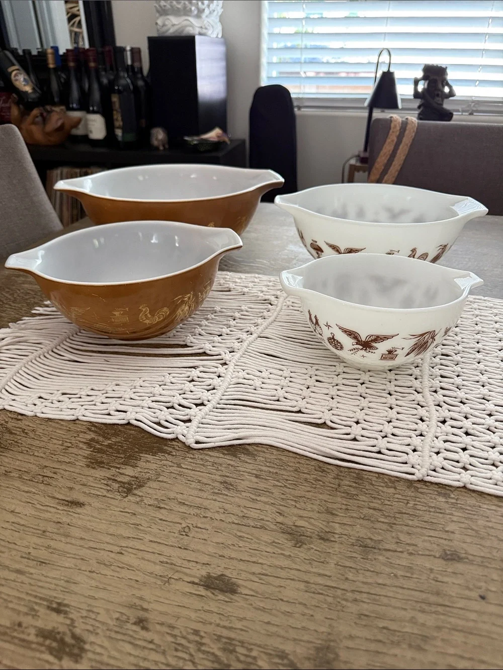 Vintage 60s Pyrex Early American Cinderella 22k Gold Mixing Bowls Complete Set 4